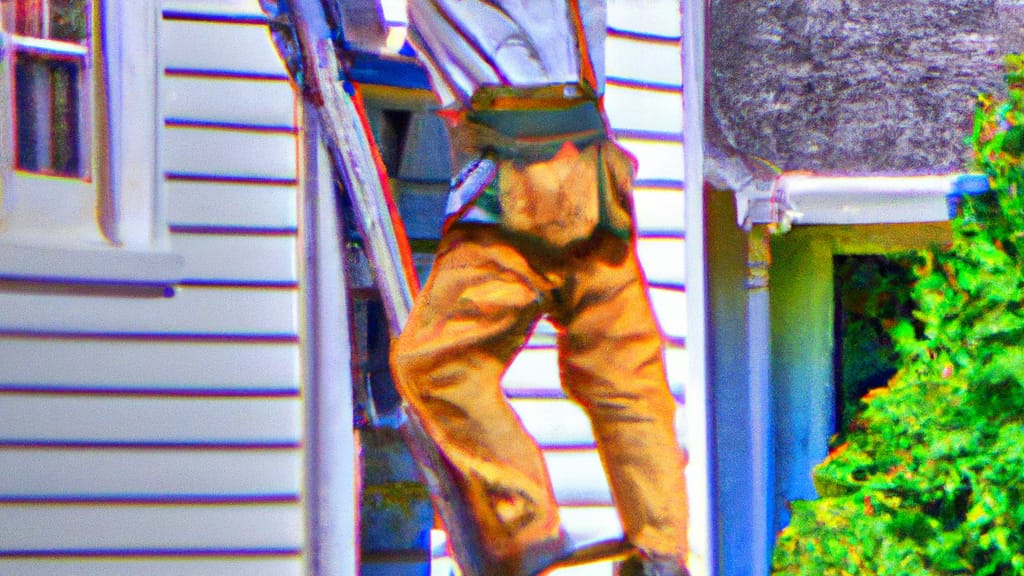 Man climbing ladder on New Milford, Connecticut home to replace roof
