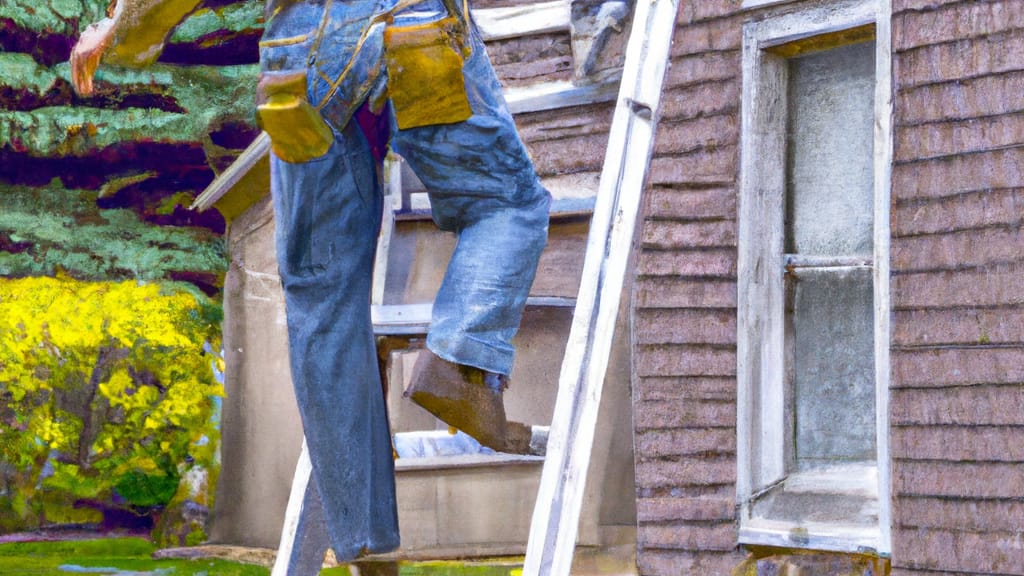 Man climbing ladder on New Prague, Minnesota home to replace roof
