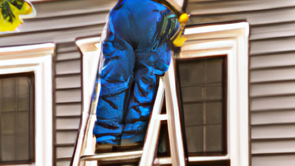 Man climbing ladder on New Providence, New Jersey home to replace roof