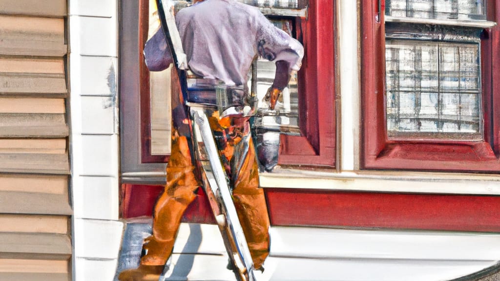 Man climbing ladder on New Rochelle, New York home to replace roof