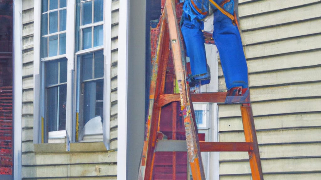 Man climbing ladder on Newburgh, New York home to replace roof