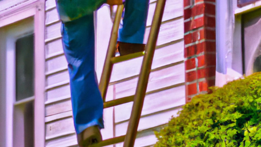 Man climbing ladder on Newbury, Ohio home to replace roof