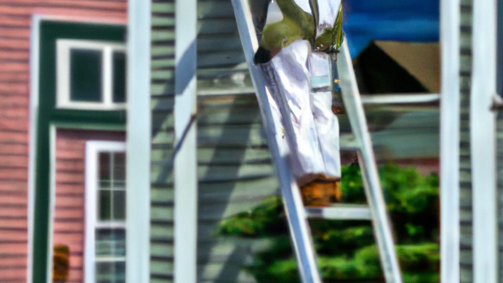 Man climbing ladder on Newburyport, Massachusetts home to replace roof