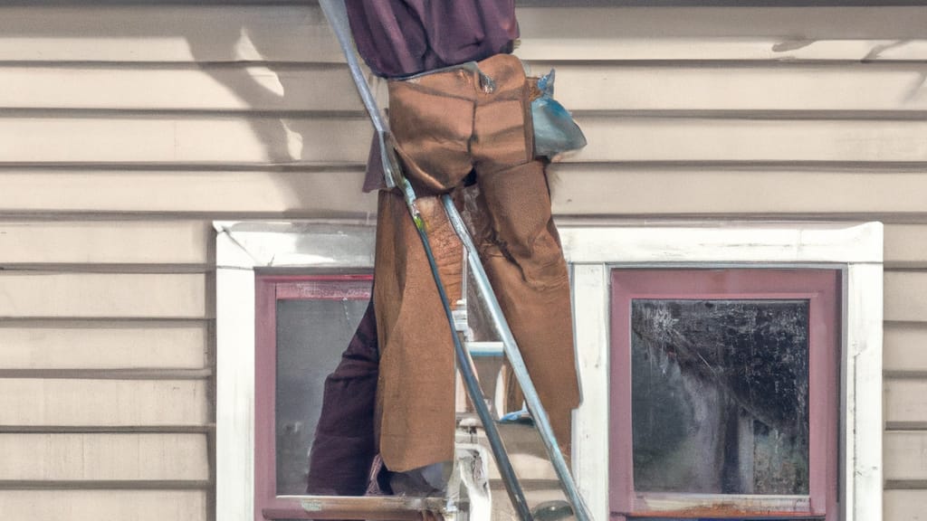 Man climbing ladder on Newport, Oregon home to replace roof