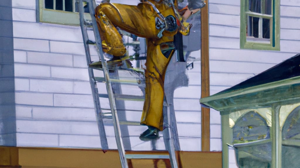 Man climbing ladder on Niagara Falls, New York home to replace roof