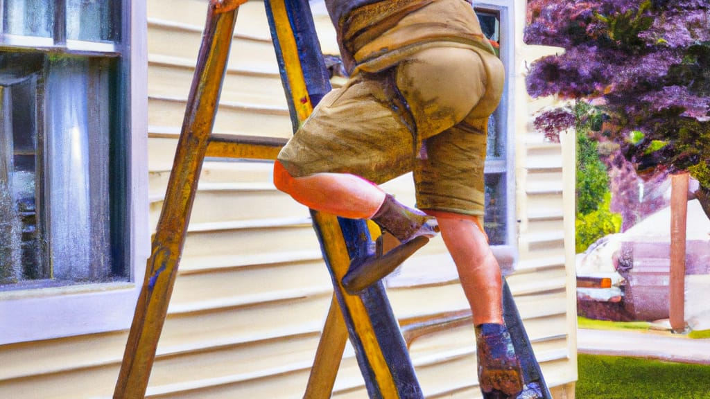 Man climbing ladder on Niles, Michigan home to replace roof