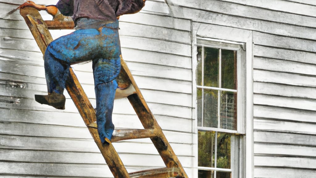 Man climbing ladder on Nitro, West Virginia home to replace roof