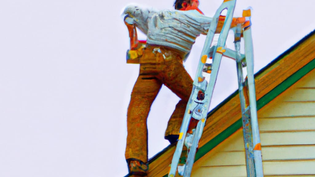 Man climbing ladder on Norman, Oklahoma home to replace roof