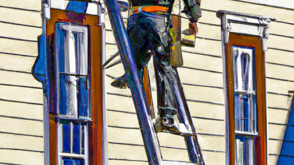 Man climbing ladder on North Adams, Massachusetts home to replace roof