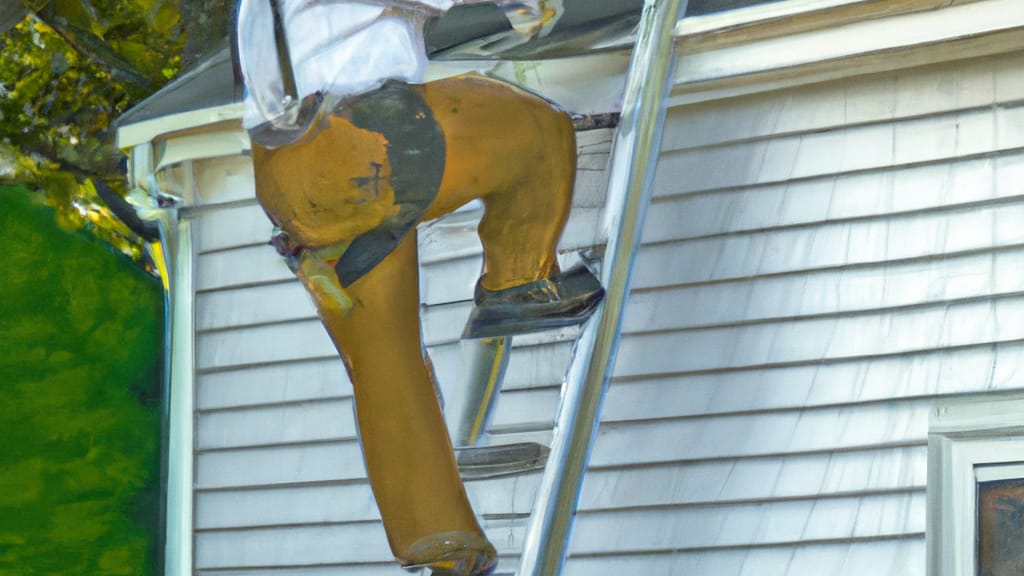 Man climbing ladder on North Andover, Massachusetts home to replace roof