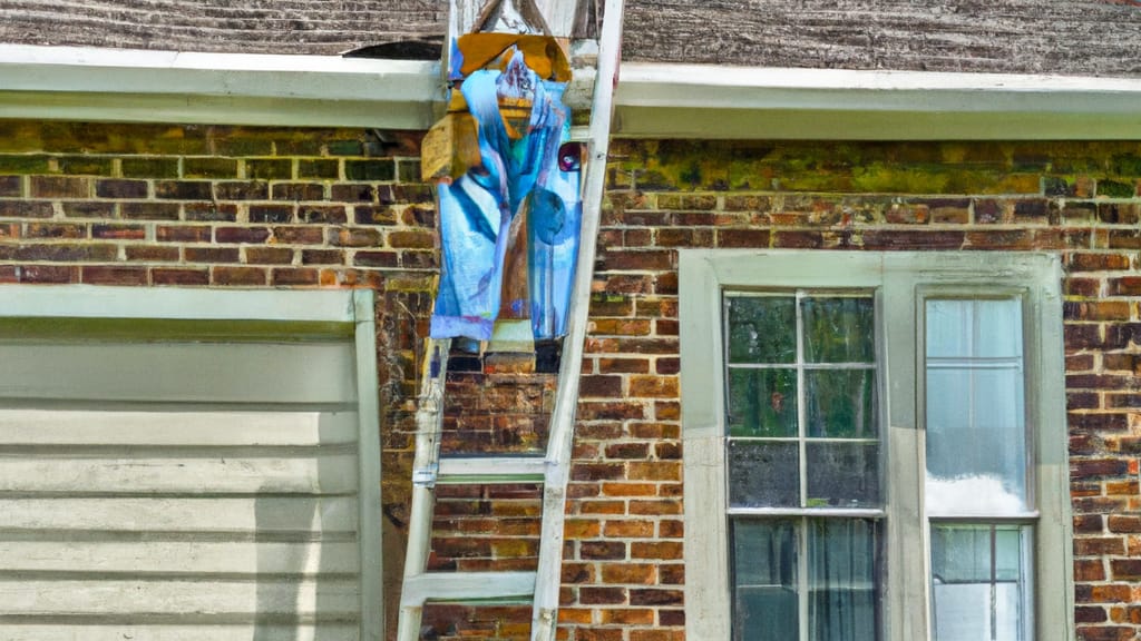 Man climbing ladder on North Aurora, Illinois home to replace roof