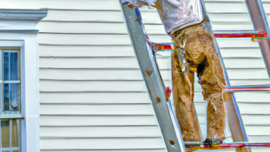 Man climbing ladder on North Haven, Connecticut home to replace roof