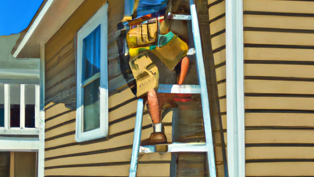 Man climbing ladder on North Myrtle Beach, South Carolina home to replace roof