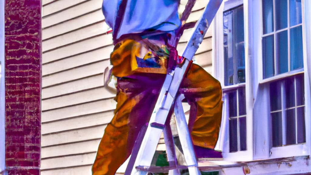 Man climbing ladder on North Providence, Rhode Island home to replace roof