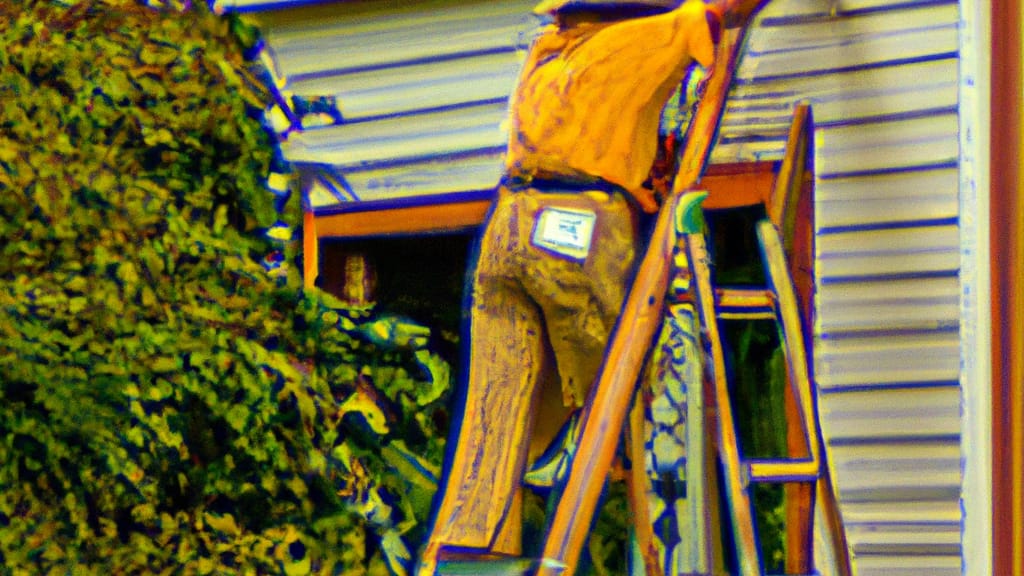 Man climbing ladder on North Vernon, Indiana home to replace roof