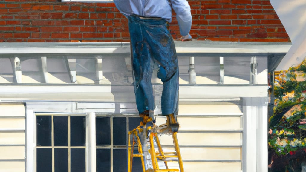 Man climbing ladder on Nyack, New York home to replace roof