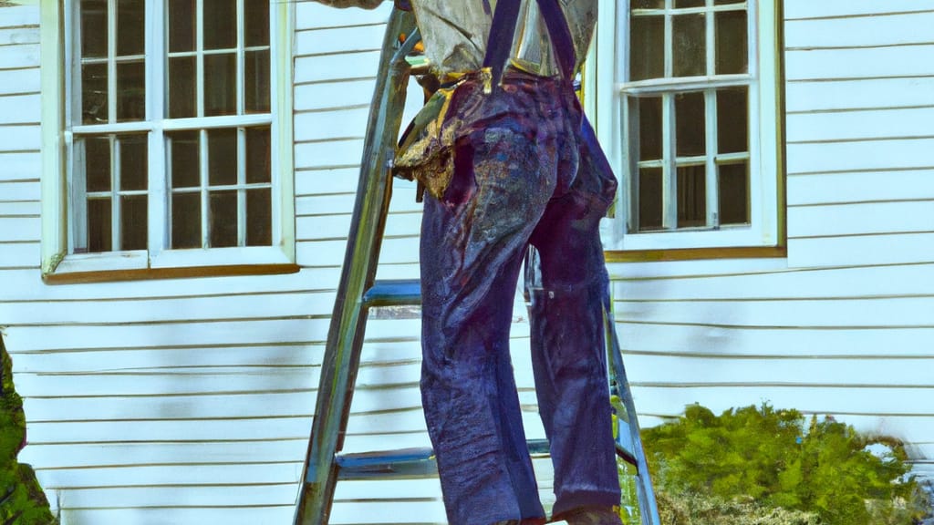 Man climbing ladder on Oak Creek, Wisconsin home to replace roof