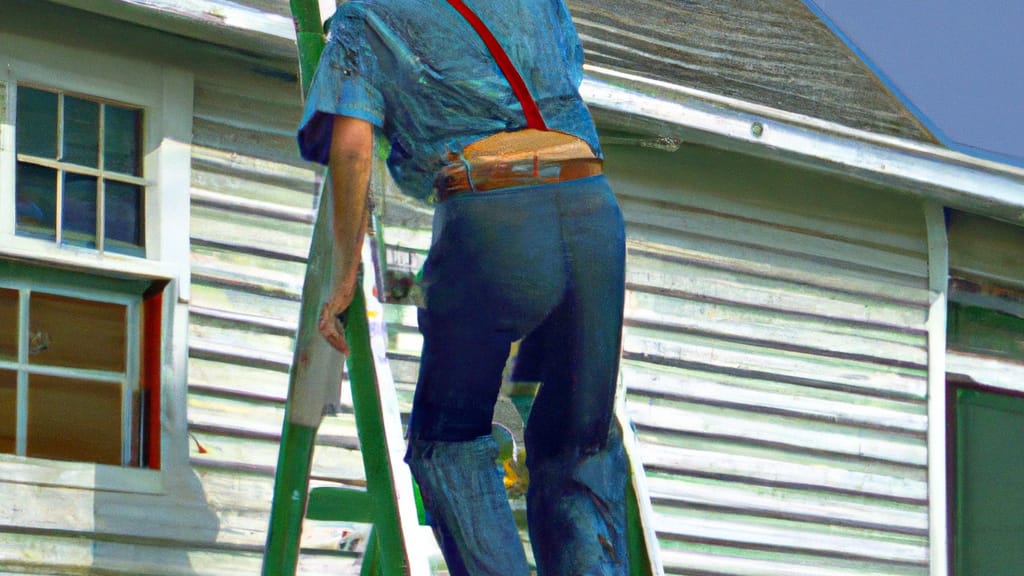 Man climbing ladder on Oceanport, New Jersey home to replace roof