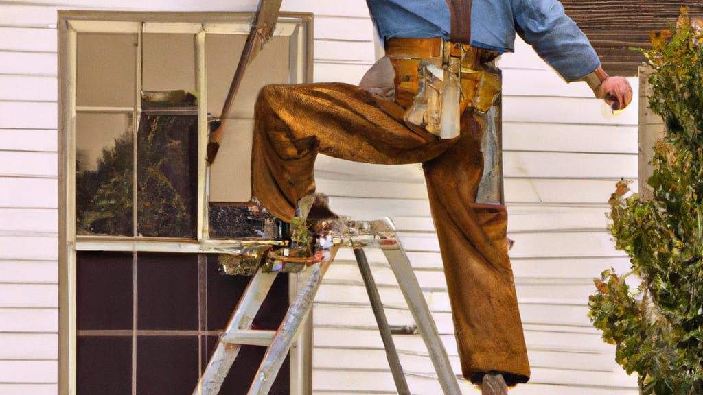 Man climbing ladder on Olathe, Kansas home to replace roof