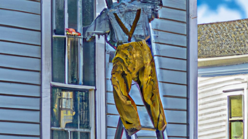 Man climbing ladder on Olean, New York home to replace roof