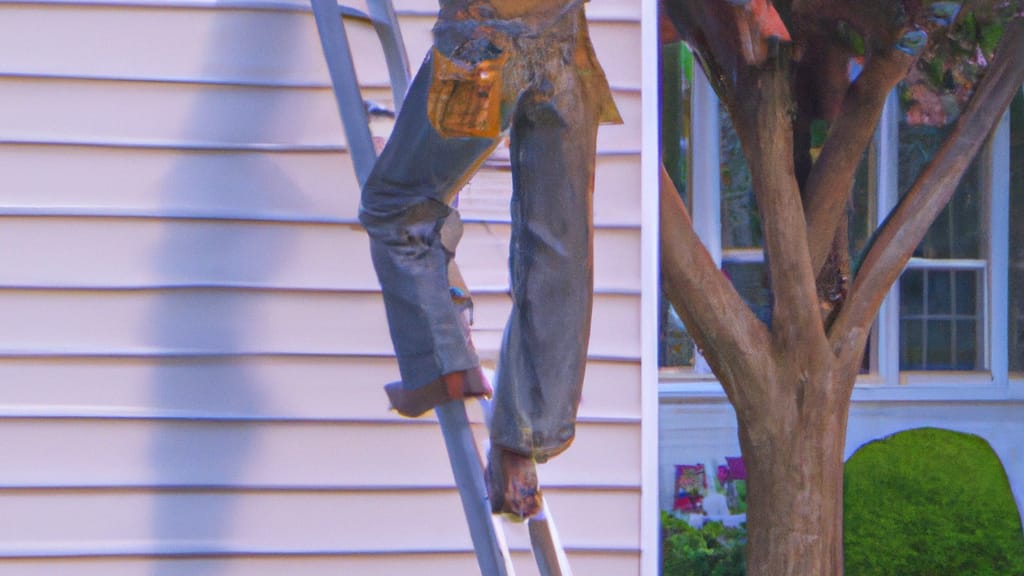 Man climbing ladder on Olmsted Falls, Ohio home to replace roof