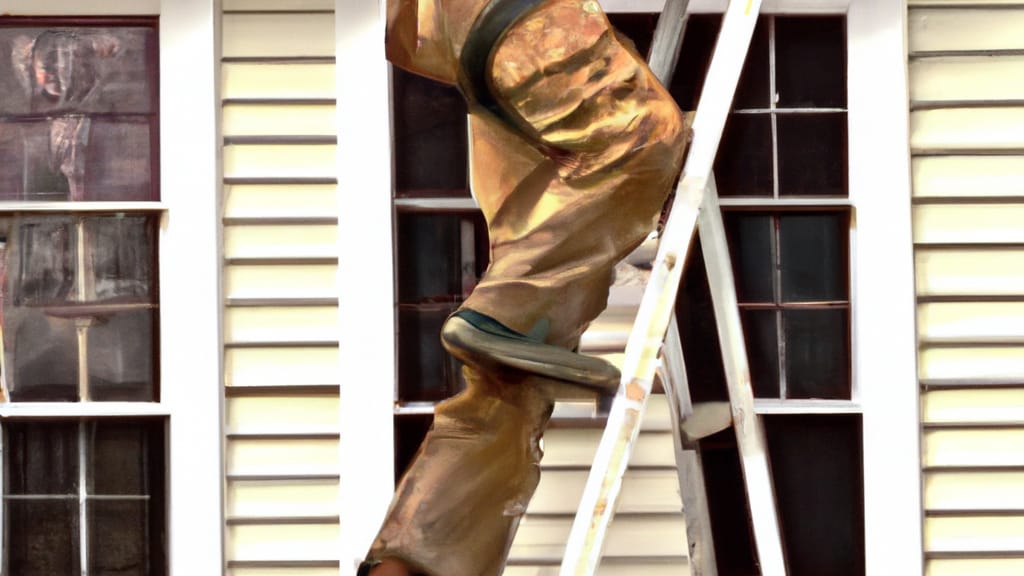 Man climbing ladder on Olney, Maryland home to replace roof