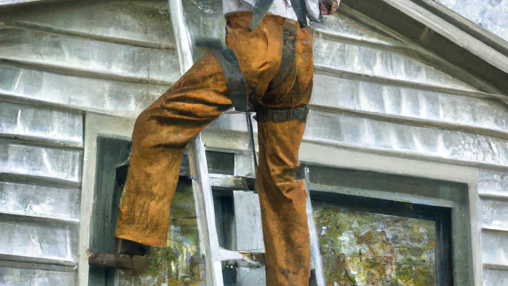 Man climbing ladder on Omaha, Nebraska home to replace roof