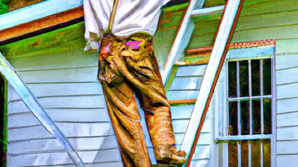 Man climbing ladder on Oneonta, Alabama home to replace roof
