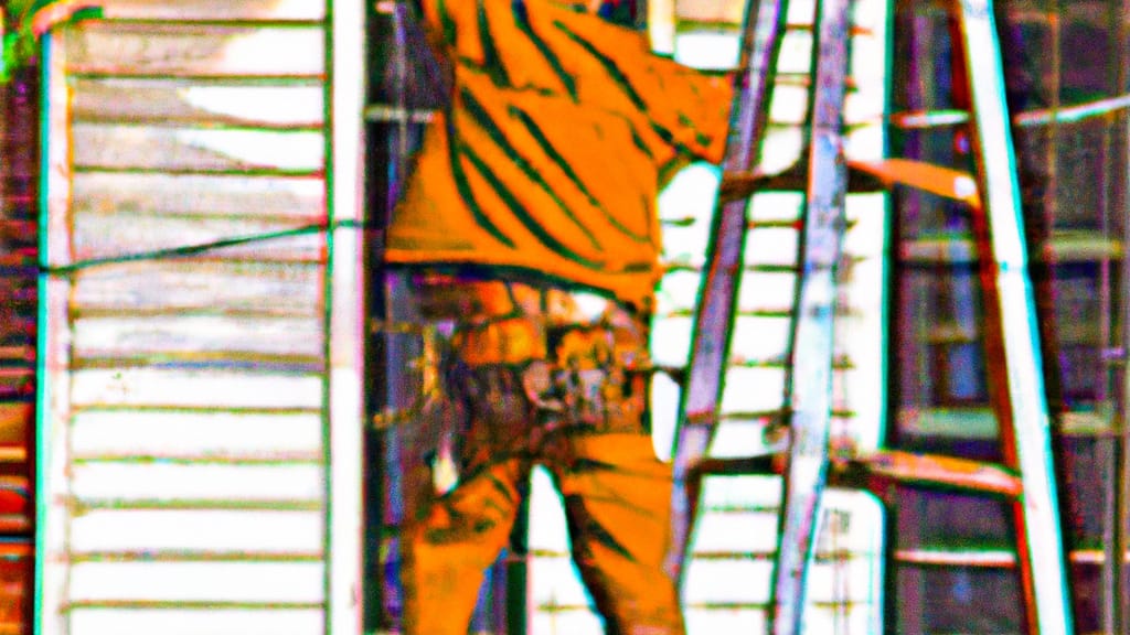 Man climbing ladder on Orangeburg, South Carolina home to replace roof