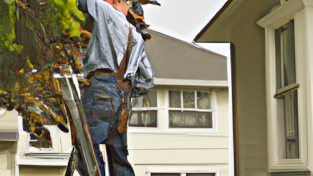Man climbing ladder on Oregon City, Oregon home to replace roof