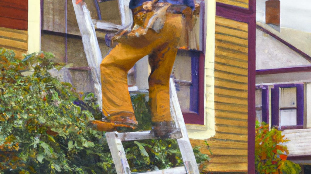 Man climbing ladder on Oreland, Pennsylvania home to replace roof