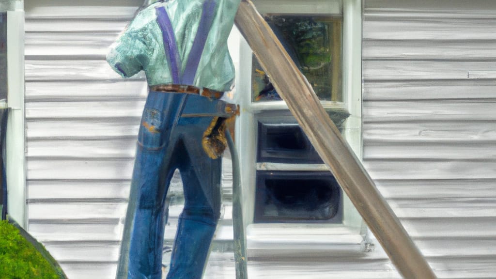 Man climbing ladder on Orono, Maine home to replace roof