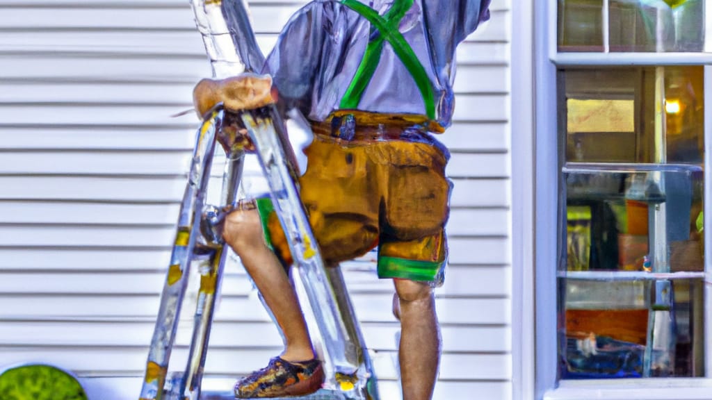 Man climbing ladder on Overland Park, Kansas home to replace roof