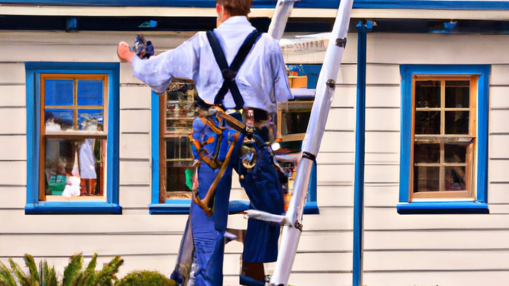 Man climbing ladder on Pacifica, California home to replace roof