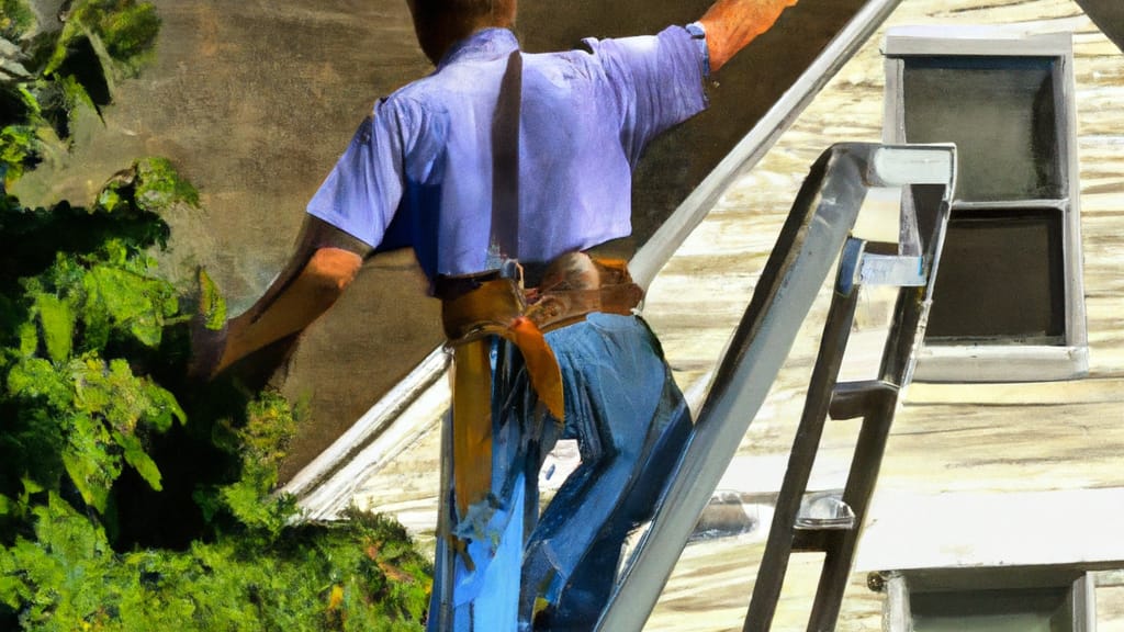 Man climbing ladder on Palatine, Illinois home to replace roof