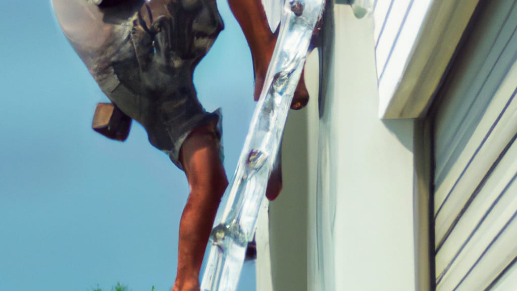 Man climbing ladder on Panama City Beach, Florida home to replace roof