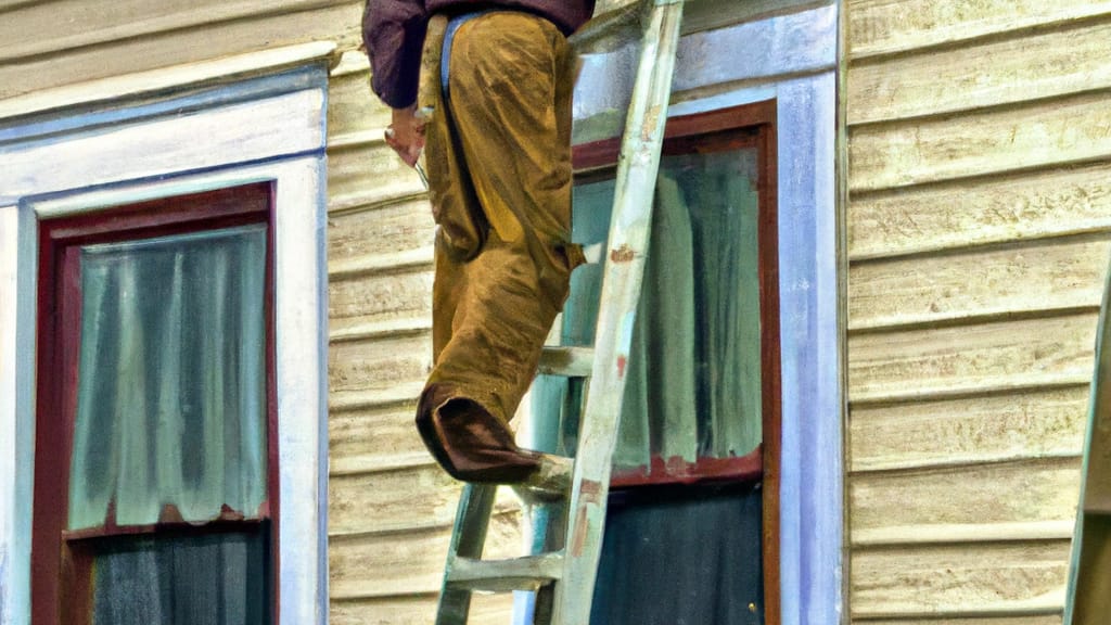 Man climbing ladder on Paoli, Indiana home to replace roof
