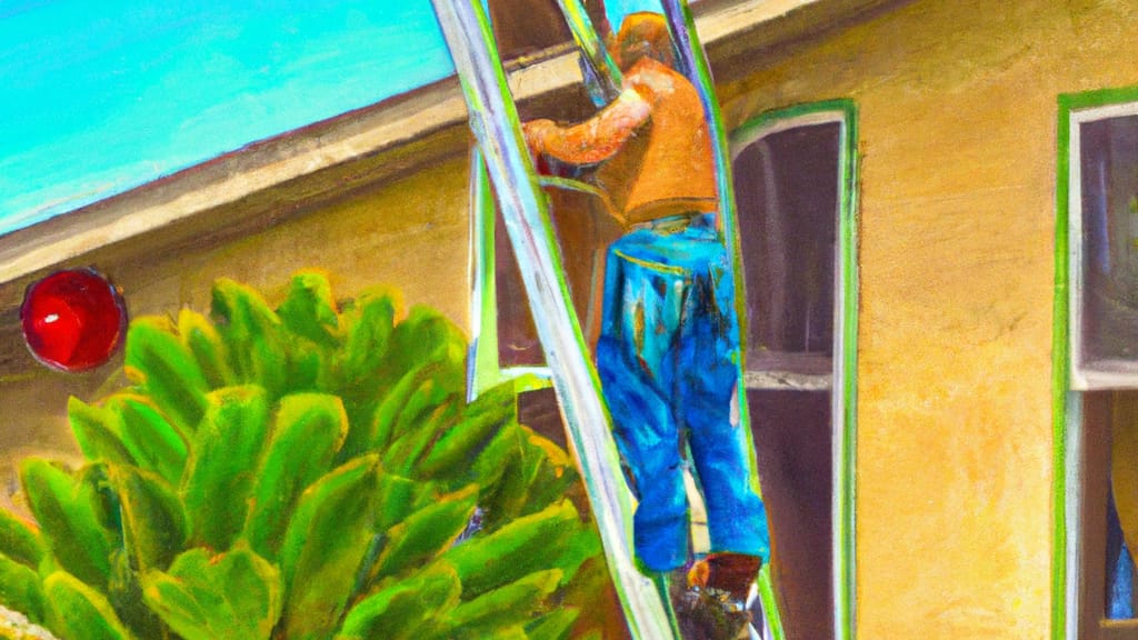 Man climbing ladder on Paradise, California home to replace roof