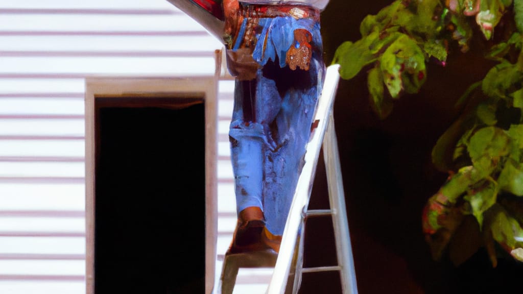 Man climbing ladder on Paradise, Michigan home to replace roof