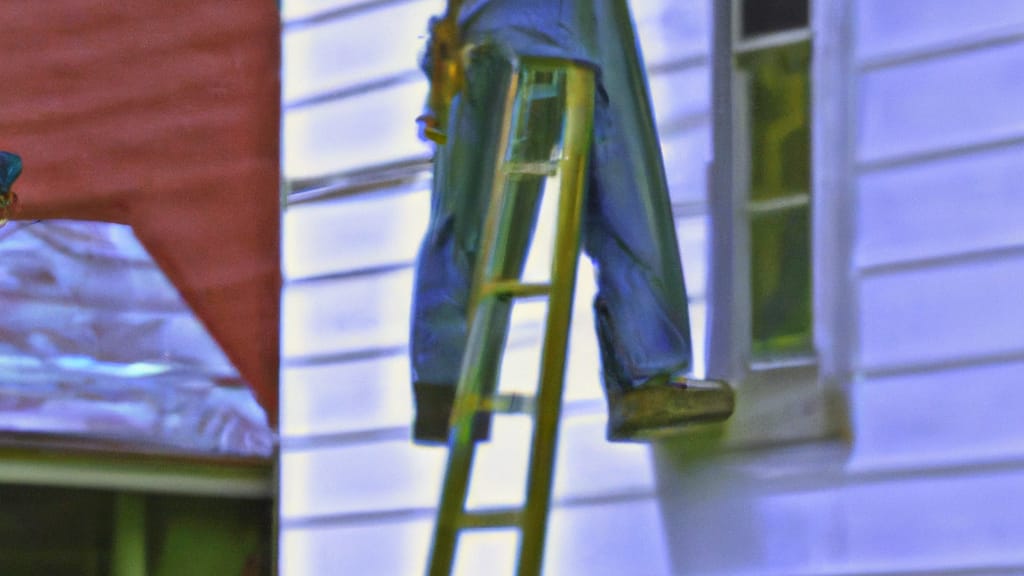 Man climbing ladder on Paw Paw, Michigan home to replace roof
