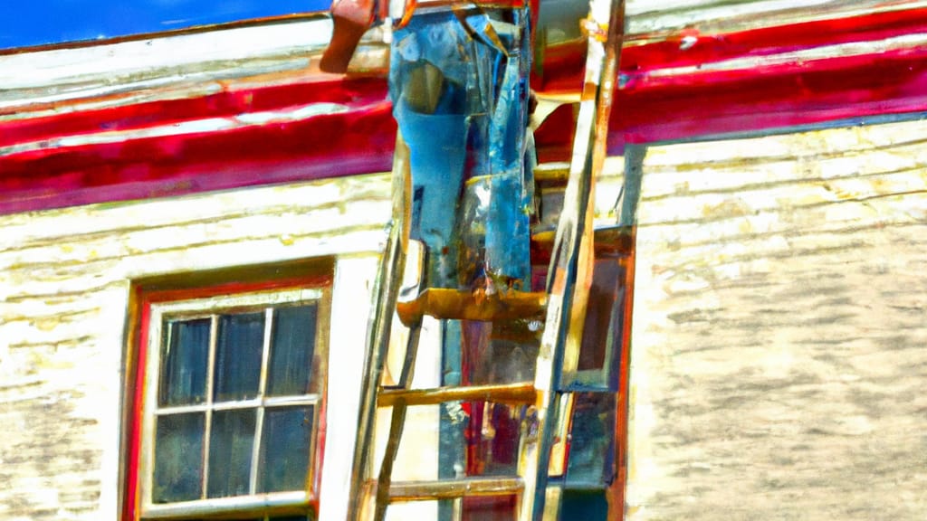 Man climbing ladder on Pekin, Illinois home to replace roof