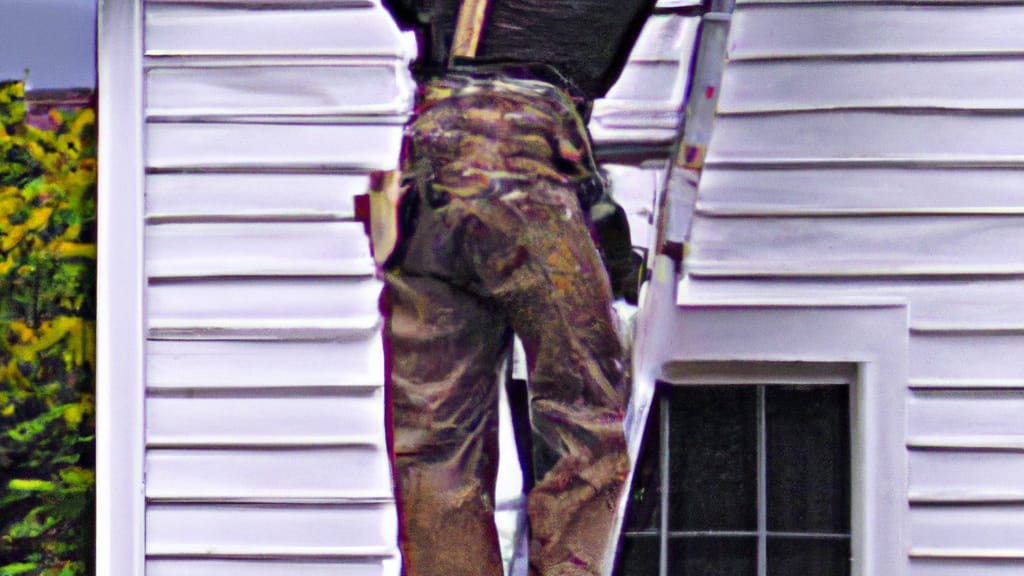 Man climbing ladder on Pelham, Alabama home to replace roof