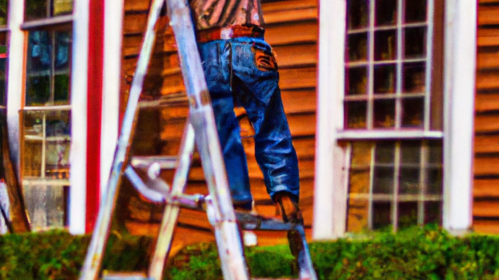 Man climbing ladder on Pell City, Alabama home to replace roof