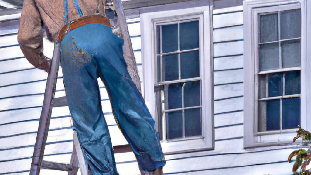 Man climbing ladder on Pembroke, Massachusetts home to replace roof