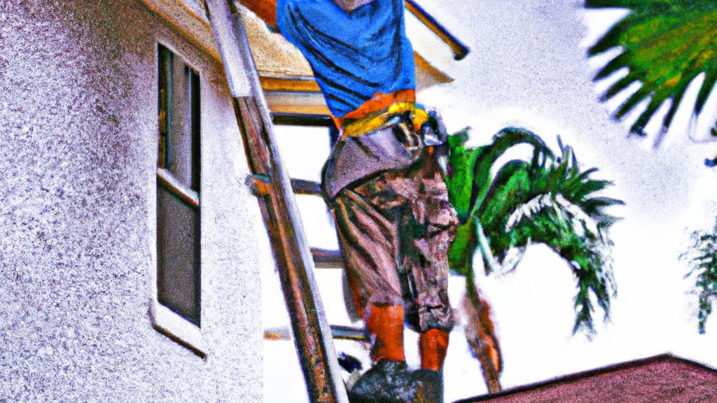 Man climbing ladder on Pembroke Pines, Florida home to replace roof