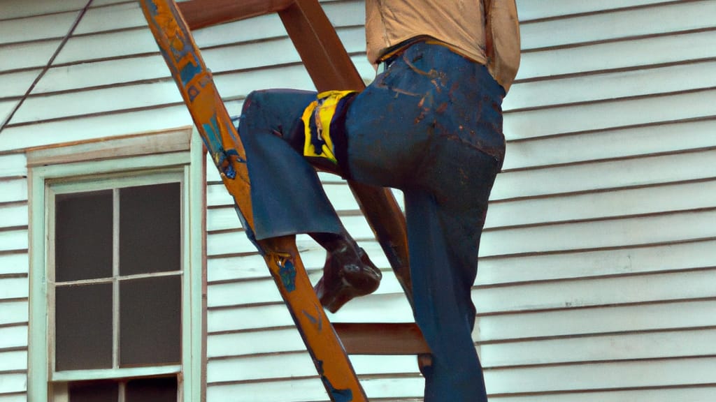 Man climbing ladder on Perry, Missouri home to replace roof