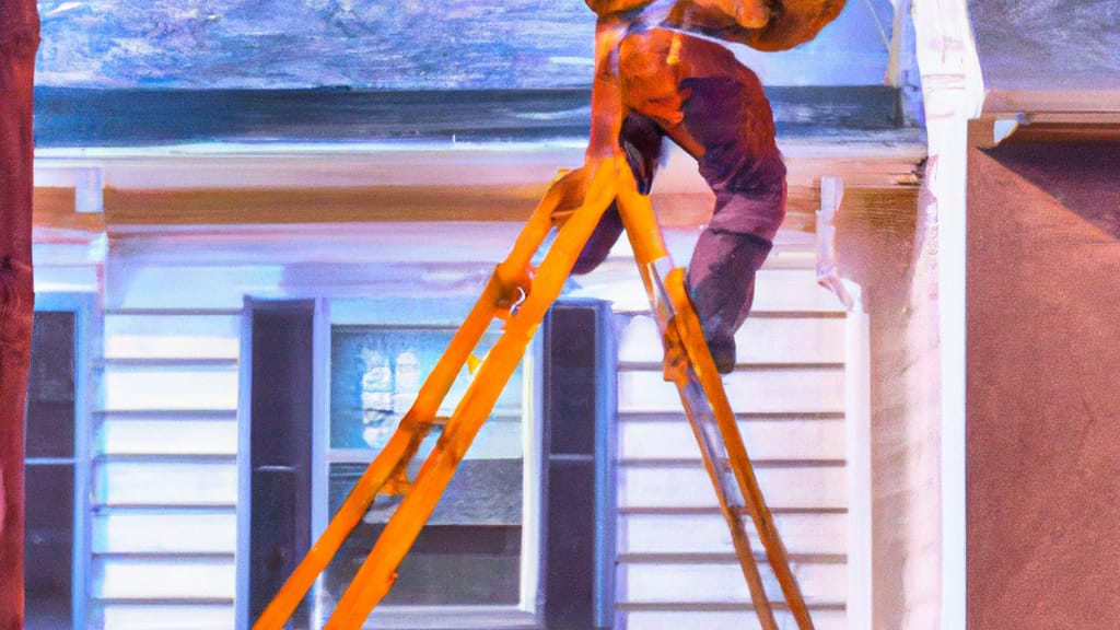 Man climbing ladder on Perth Amboy, New Jersey home to replace roof