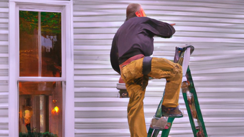 Man climbing ladder on Petoskey, Michigan home to replace roof
