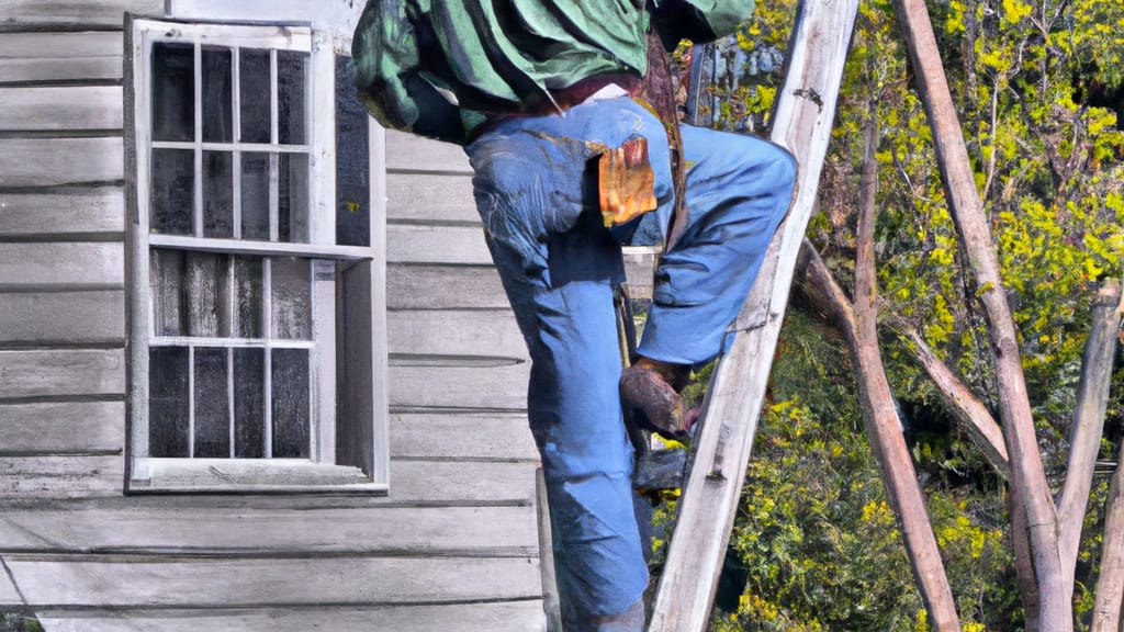 Man climbing ladder on Picayune, Mississippi home to replace roof