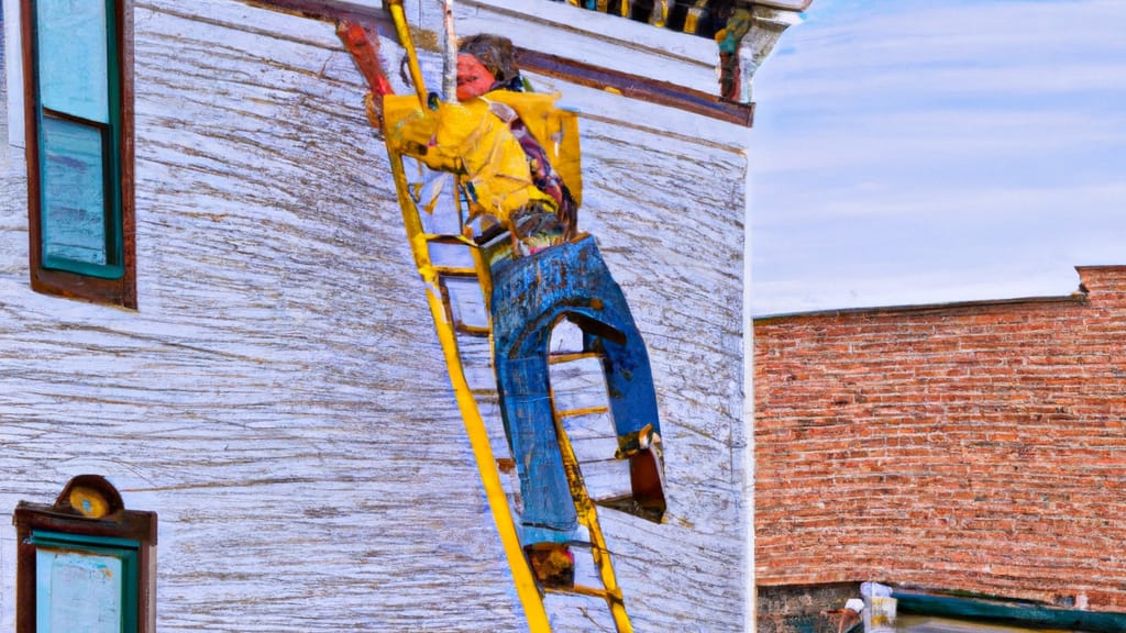 Man climbing ladder on Pierre, South Dakota home to replace roof